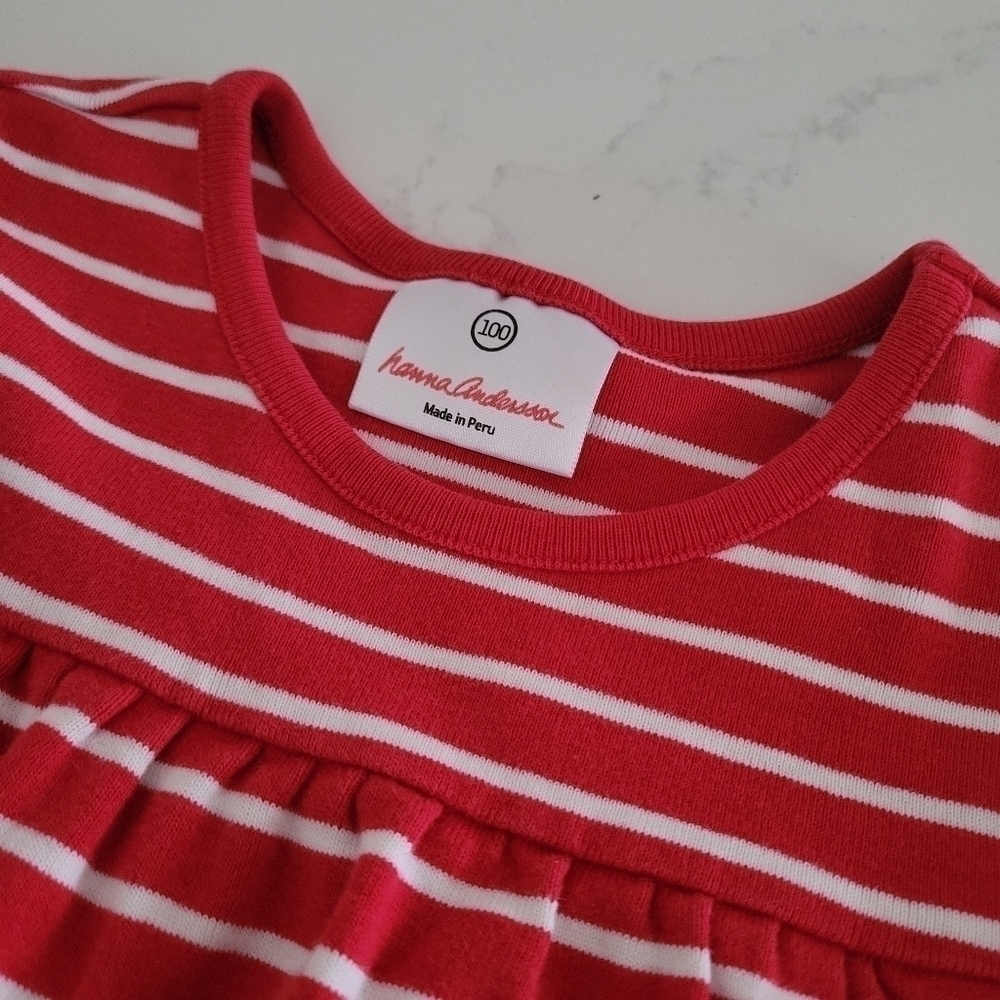 Hanna Andersson 100% Cotton Red White Striped Dress Size 110 Toddler 5 37-46lbs - Picture 2 of 5